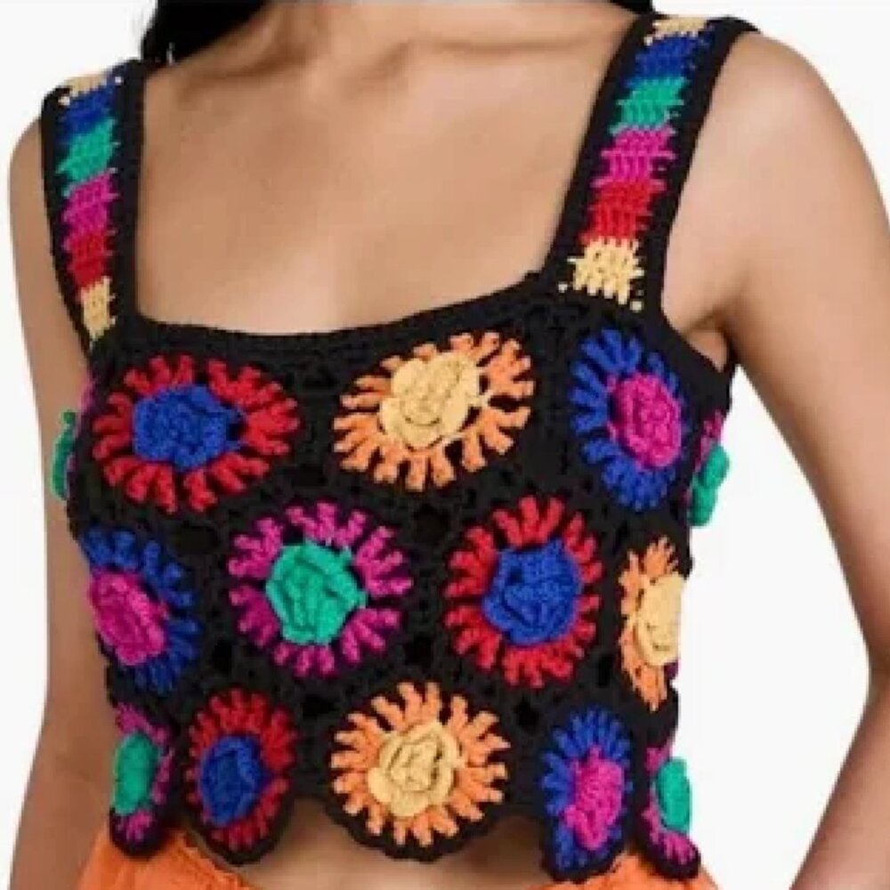 Farm Rio Crochet Flower Top